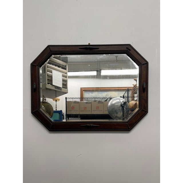 Arts & Crafts Antique Arts and Crafts Long Octagonal Beveled Oak Mirror. For Sale - Image 3 of 8