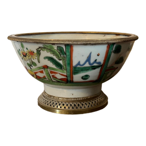 Antique 18th Century Chinese Famille Rose Porcelain Bowl With 19th Century French Gilt Bronze Ormolu Mounts
