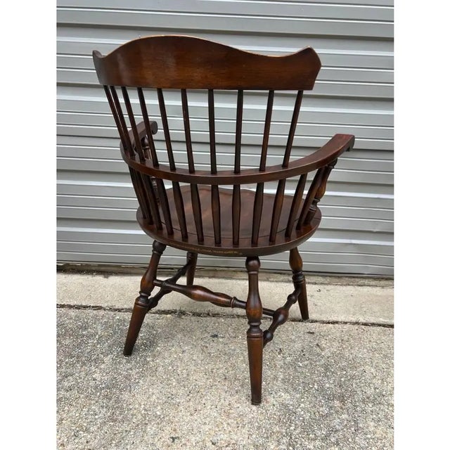 Brown Pair of Vintage Hitchcock Style Solid Wood Windsor Open Armchairs. For Sale - Image 8 of 12