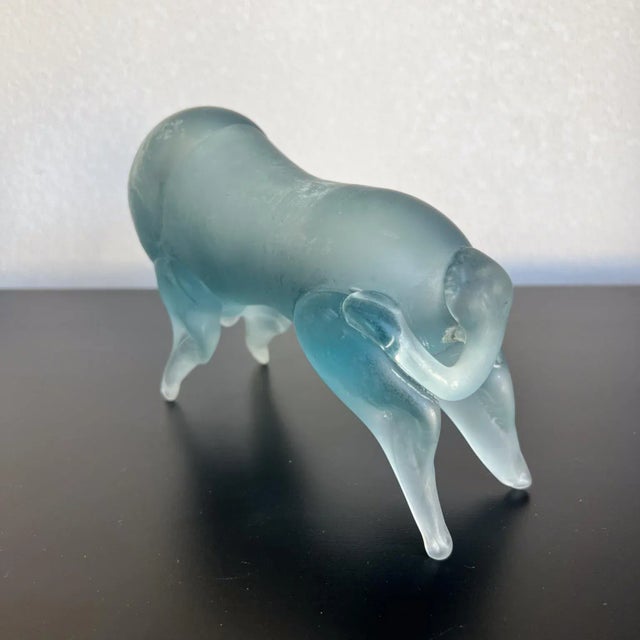 Glass 1960s Murano Art Glass Blue Satin Bull Figure Sculpture For Sale - Image 7 of 9
