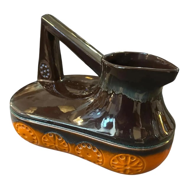 1970s Modernist Fat Lava Brown and Orange Ceramic West German Jug For Sale