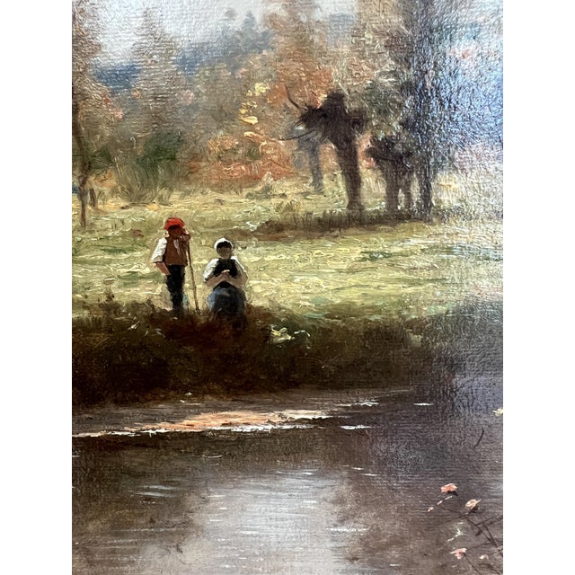 Gustave Eugène Castan, Personnages au bord de l'étang, Oil on Wood, Framed For Sale - Image 7 of 18