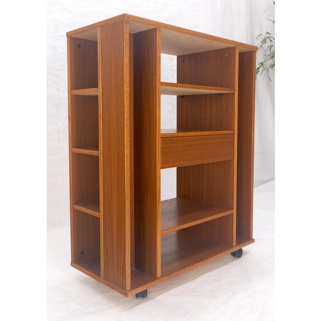 Late 20th Century Danish Mid Century Modern 1970s Teak Bookcase Entertainment Center on Wheels For Sale - Image 5 of 14