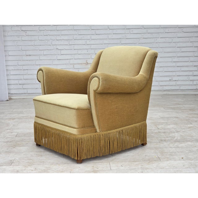 Danish Armchair with Velour Upholstery and Oak Legs, 1970s For Sale - Image 6 of 18