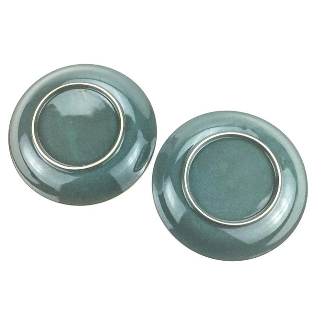 Cerulean Modern Japanese Glaze Over Clay Vintage Ceramic Plates - a Pair For Sale - Image 8 of 10