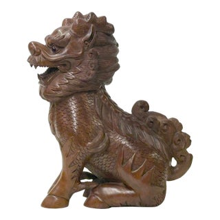 Vintage Chinese Boxwood Carved Kirin Fengshui Figure For Sale