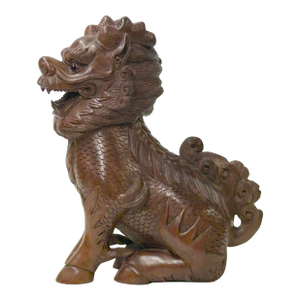 Vintage Chinese Boxwood Carved Kirin Fengshui Figure