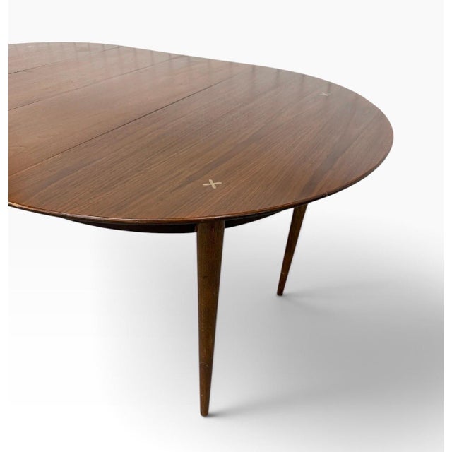 Mid-Century Modern American of Martinsville “Accord” Round Walnut Dining Table For Sale - Image 10 of 10