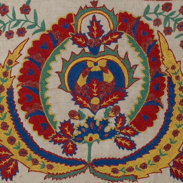 Infuse your home with the rich heritage of Central Asia with this exquisite Hand-Embroidered Suzani Cushion Cover, crafted...