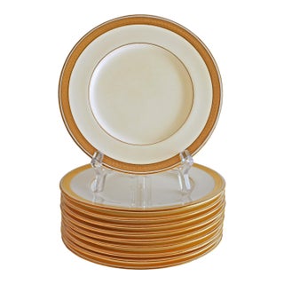 Early 20th Century Set of 10 Minton Antique Appetizer Plates Cream Porcelain Gold Rim For Sale