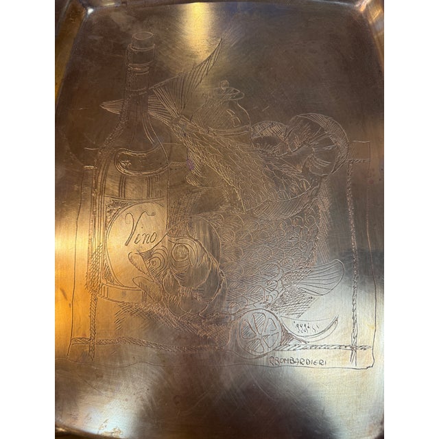 Metal Remo Bombarieri Engraved Brass Tray For Sale - Image 7 of 10