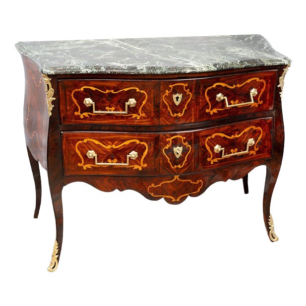 18th Century Louis XV French Wooden Chest of Drawers with Marble Top For Sale