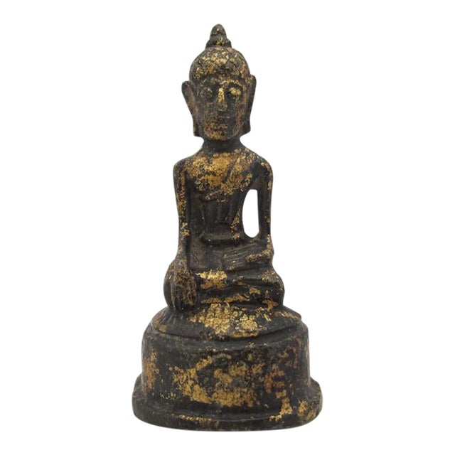 Thai Gilt Bronze Ayutthaya Seated Meditational Miniature Buddha Statue Figurine For Sale