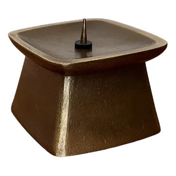 Vintage Brutalist Metal Candleholder, 1970s For Sale