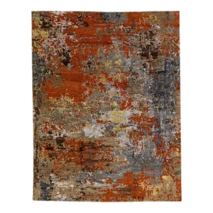 Abstract Orange Wool & Silk Rosewood Rug