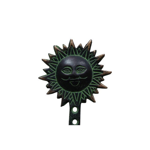 2020s Bohemian Sun Green Brass Wall Hooks - Set of 6 For Sale - Image 5 of 5