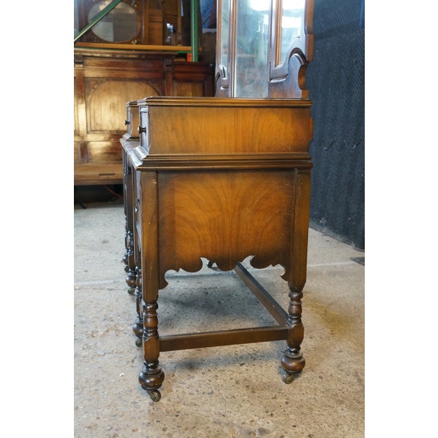 Antique Jacobean Gothic American Walnut Vanity Dressing Table Tri Fold Mirror For Sale - Image 16 of 18