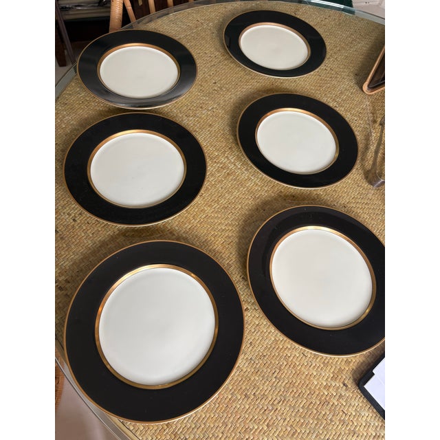 Fitz and Floyd Vintage Fitz and Floyd Renaissance Black and Gold Dining Plates- Set of 6 For Sale - Image 4 of 8