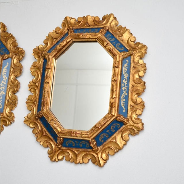 Rococo Antique Italian Giltwood Mirrors, 1950s, Set of 2 For Sale - Image 3 of 11