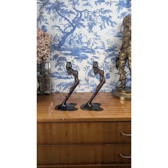 Art Nouveau Style Bronze Nymph Candelabras from MoMA, 1988, Set of 2 For Sale - Image 10 of 17