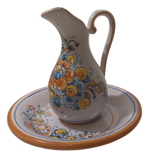 Hand-Painted Ceramic Plate and Jug Set from Lufeco, 1960s, Set of 2