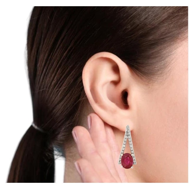 Natural Tourmaline Diamond Dangle Stud Earrings 0.75" 14k White Gold 2.48 TCW For Sale - Image 10 of 12