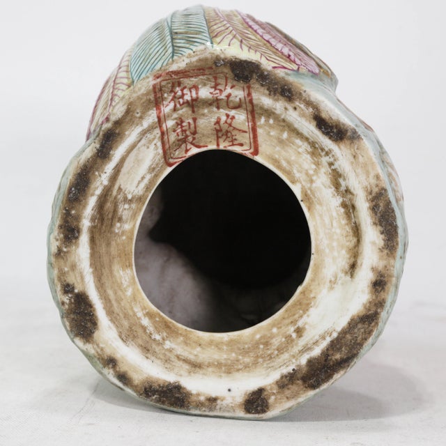 Pink Vintage Colorful Chinese Porcelain Bird Figures Statues on Rocky Base For Sale - Image 8 of 9