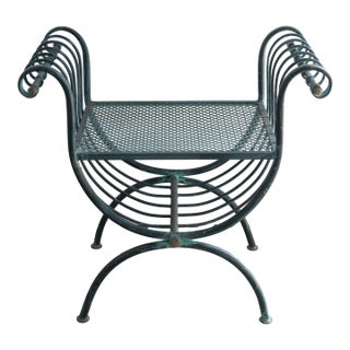 Vintage French Green Garden Stool For Sale