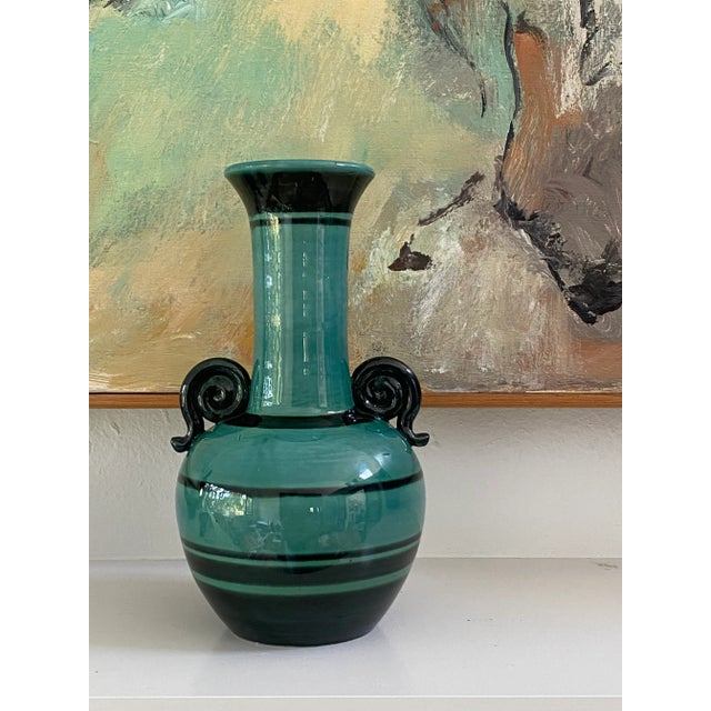 Early 20th Century Gefle Sweden Verdigris Ceramic Vase with Applied Handles For Sale - Image 11 of 12