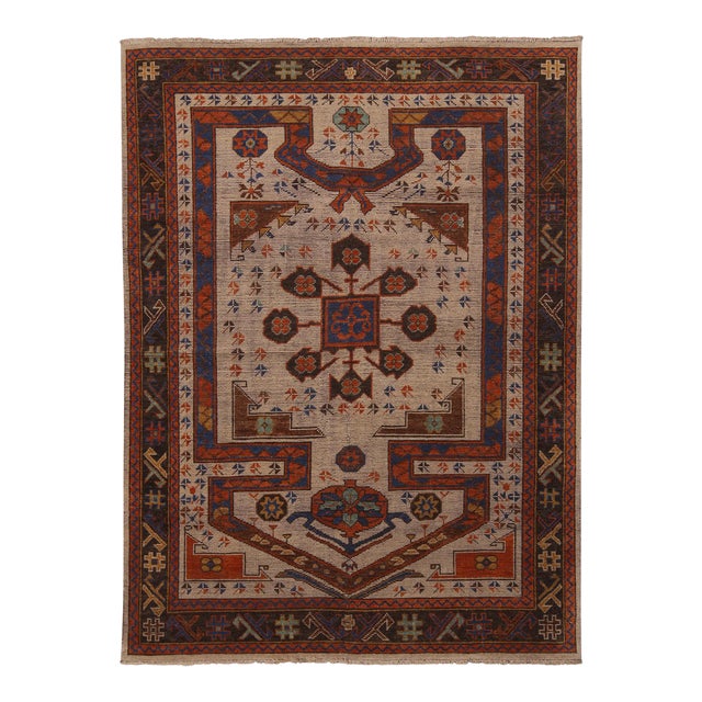 Rug & Kilim Tribal Style Rug, Beige and Red Geometric Pattern, 8x9 For Sale