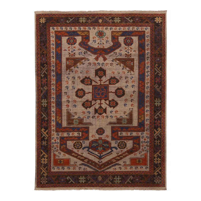 Rug & Kilim Tribal Style Rug, Beige and Red Geometric Pattern, 8x9 For Sale