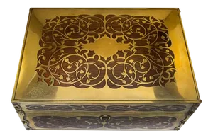 19th Century Antique English Arts and Crafts Style Mahogany Cigar Humidor With Brass Inlaiy