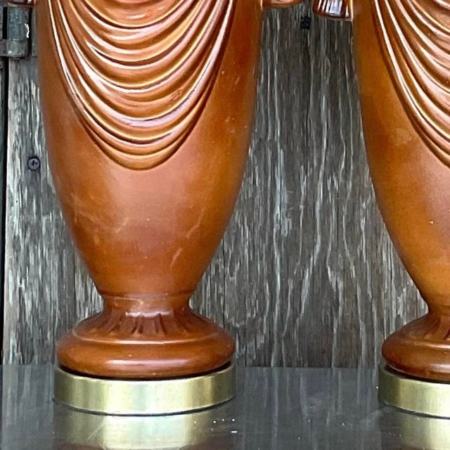 Vintage Boho Glazed Ceramic Swag Lamps - a Pair For Sale - Image 9 of 14