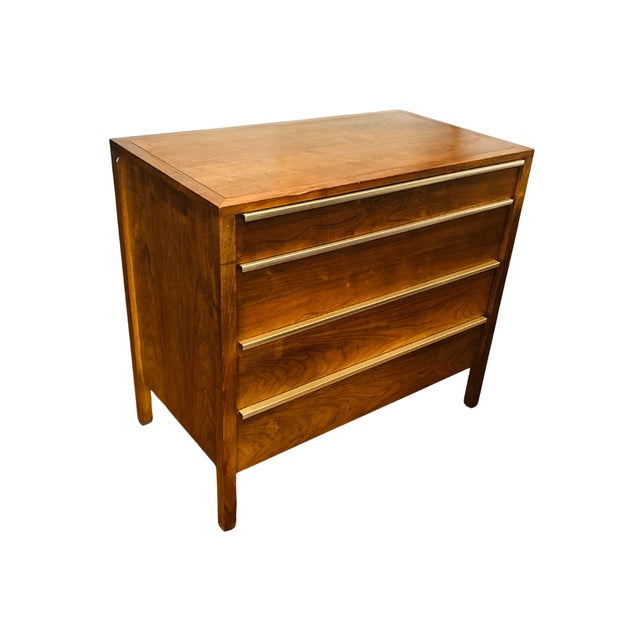 Vintage John Stuart Mid-Century Modern Walnut Four-Drawer Dresser by John Stuart – Walnut Chest With Steel Edge Pulls, Circa 1970s For Sale - Image 12 of 18