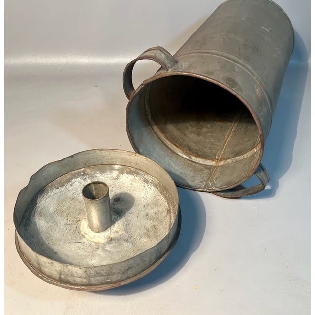 Mid 19th Century Primitive 1800s Butter Churner Shaker Tin With Wood Dasher-Churner Farmhouse For Sale - Image 5 of 6