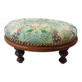 Antique Footstool Reupholstered in Designer Fabric For Sale