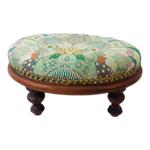 Antique Footstool Reupholstered in Designer Fabric