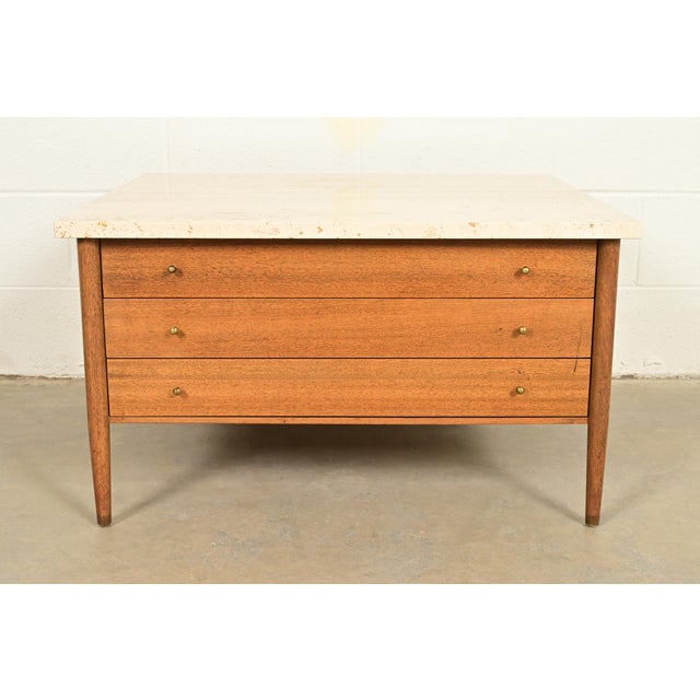 H. Sacks & Sons Paul McCobb Connoisseur Collection Mahogany and Travertine Top Cocktail Table, 1950s For Sale - Image 4 of 13