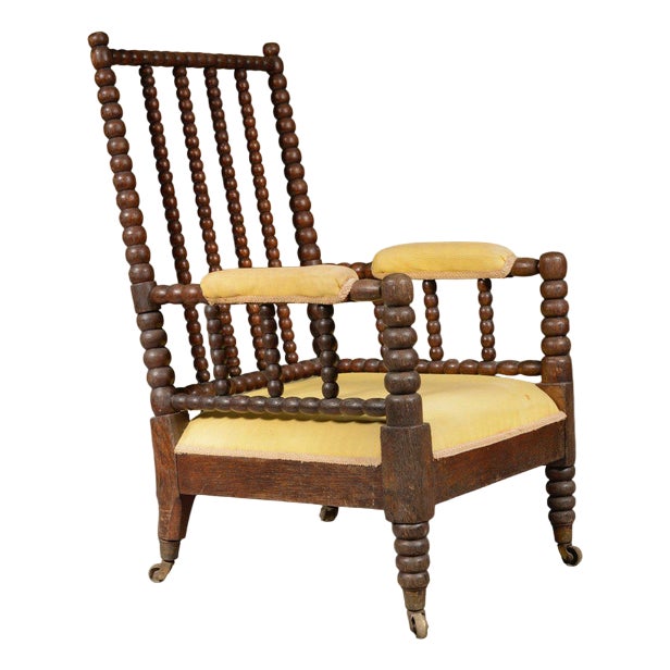 Victorian Oak Bobbin Armchair, 1850s For Sale