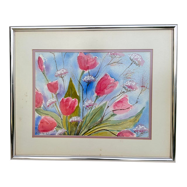 1990s Floral Watercolor by Bruce Krucke For Sale