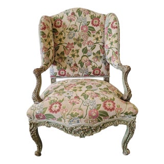 French Lounge Chair with Detailed Carvings For Sale