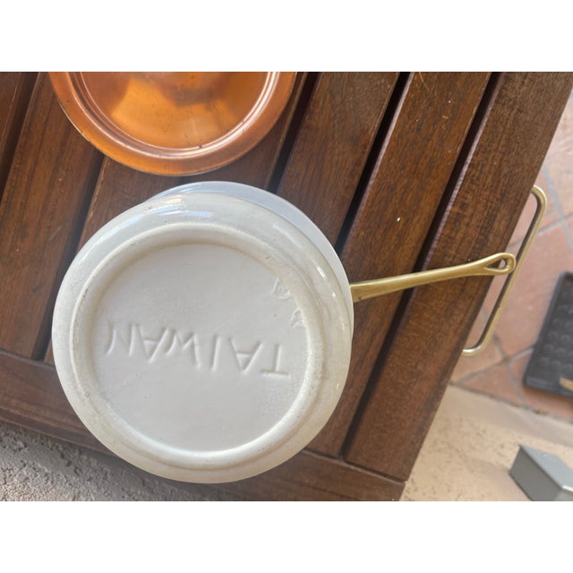 Farmhouse Copper Double Boiler Porcelain Insert, & Brass Handles For Sale In Santa Fe - Image 6 of 7