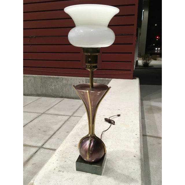 Sculptural Purple Tulip Table Torchiere With Milk Glass Diffuser Manner of Gerald Thurston for Lightolier For Sale - Image 12 of 13