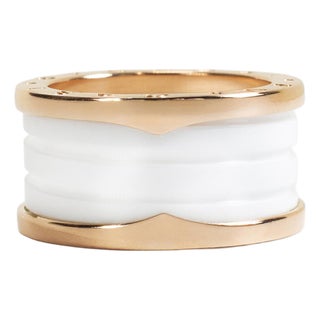 Bvlgari b.zero1 Collection 18k Rose Gold White Ceramic Two Tone 4 Band Ring, Size 7.5 For Sale
