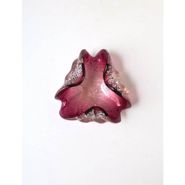 Mid-Century Modern Italian Murano Magenta Pink Silver Art Glass Bowl For Sale - Image 3 of 8