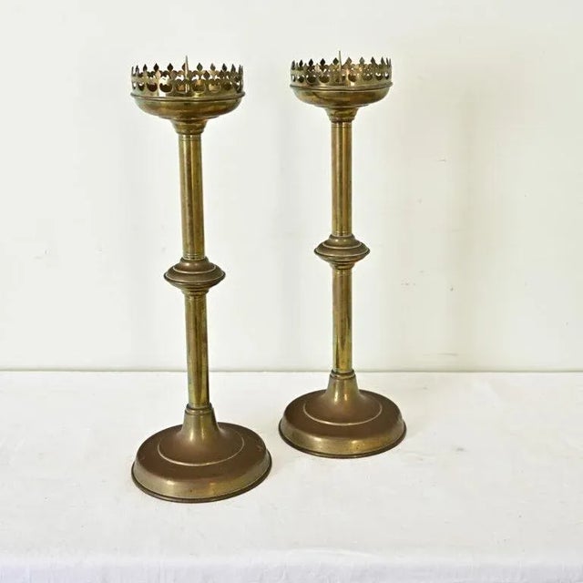 French 19th Century Brass Altar Candlesticks - A Pair For Sale - Image 9 of 10