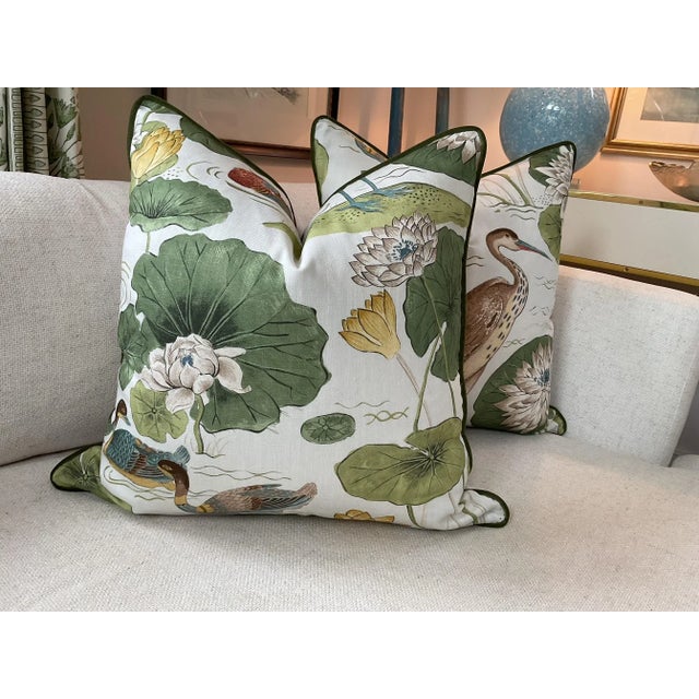 Art Deco GP & J Baker "Ellingham" in Green 22" Down-Filled Pillows - a Pair For Sale - Image 3 of 6