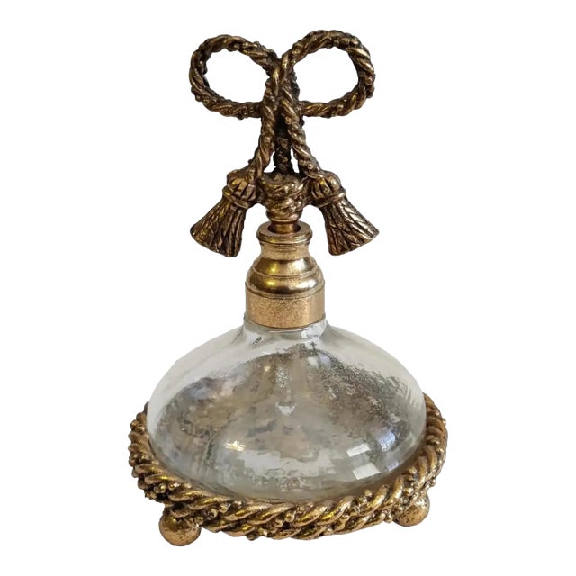 Vintage Hollywood Regency Ormolu Rope Tassel Perfume Bottle For Sale