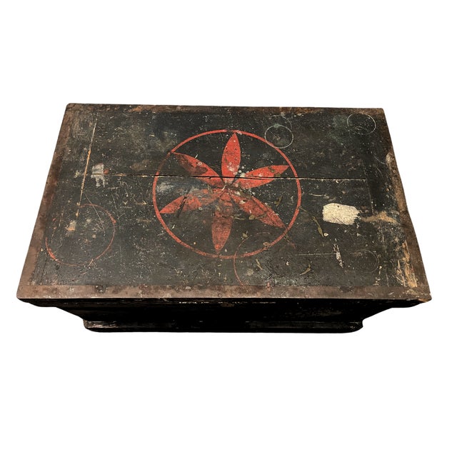 Early 20th Century Original Hand Painted Cabinet Maker Trunk + Antique Tools For Sale In New York - Image 6 of 10
