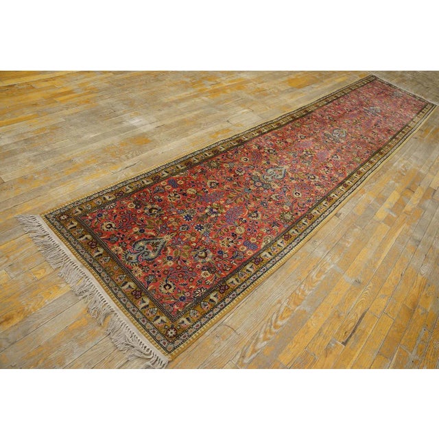 Contemporary 1960s Pink Floral Vintage Persian Tabriz Silk Qum Rug 2'10" X 13'3" Knotted Wool Carpet For Sale - Image 3 of 9